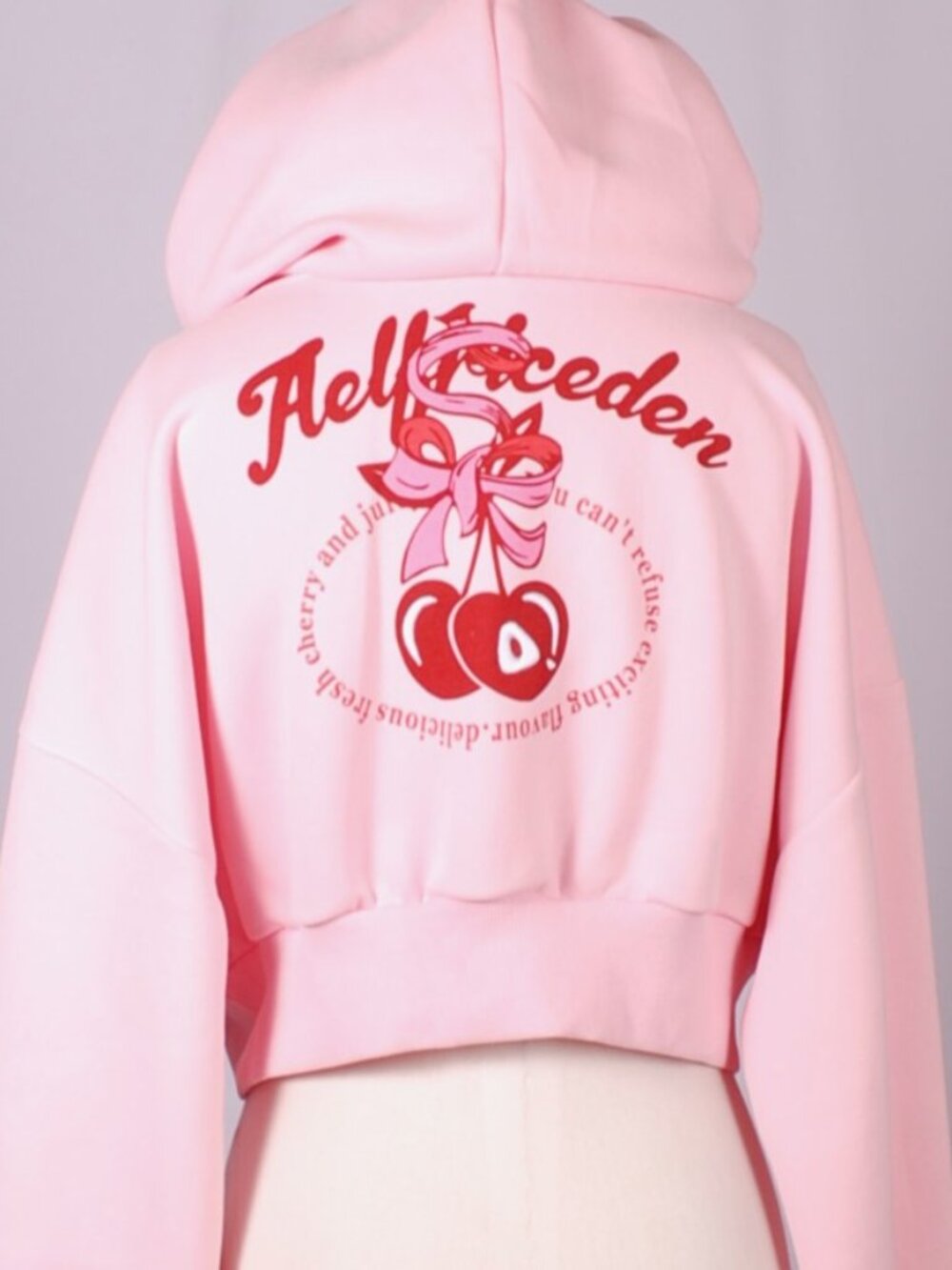 NWOT Aelfric Eden Pink Cropped Cherry Hoodie, Sz - Lg